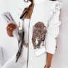 Check Leopard Print Zip Ruffle Shoulder Jacket - Image 4