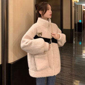 Lamb Wool Plus Velvet Jacket Female Design Sense Contrast Color