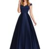 V-Neck Solid Color Long Vintage Gown Dress - Image 2