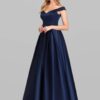 V-Neck Solid Color Long Vintage Gown Dress - Image 3