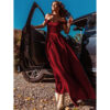 V-Neck Solid Color Long Vintage Gown Dress - Image 5
