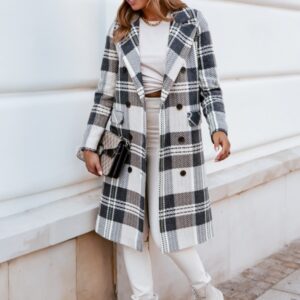 European And American Fashion Plaid Woolen Coat