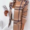 Check Leopard Print Zip Ruffle Shoulder Jacket - Image 9