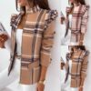 Check Leopard Print Zip Ruffle Shoulder Jacket - Image 2