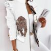 Check Leopard Print Zip Ruffle Shoulder Jacket - Image 3
